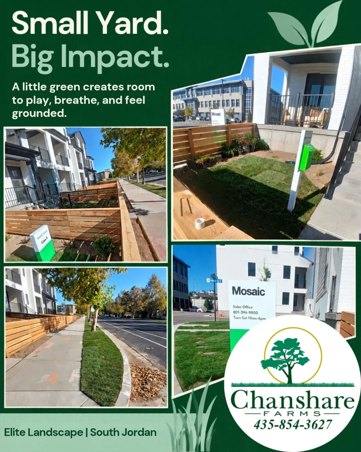 A small patch of lawn can make a big difference!

In a city neighborhood, even a modest lawn creates room to play, breathe, gather, and feel grounded. It gives kids and pets a place to enjoy the outdoors, while adding a little more life to the landscape.

Installed by Elite Landscape in South Jordan.
#chansharesod #chansharefarms #elitelandscape #waterwisesod #desertsagesod